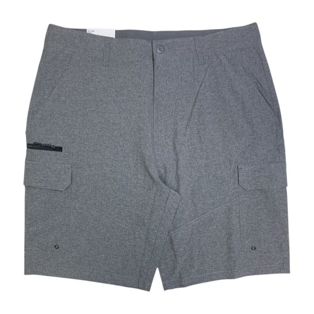 Iron Co. Mens Stretch Hybrid Cargo Short, Side Zipper Cargo Pocket - Grey